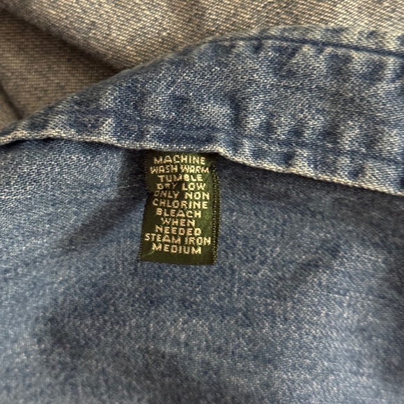 Vintage Ralph Lauren Polo Country Blue Denim Button Down Shirt Size L Red Pony - Picture 8 of 12